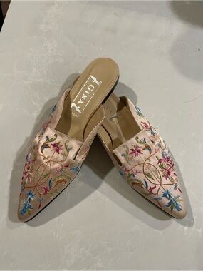GINA Pale Pink Embroidered Satin Slip-On Mules